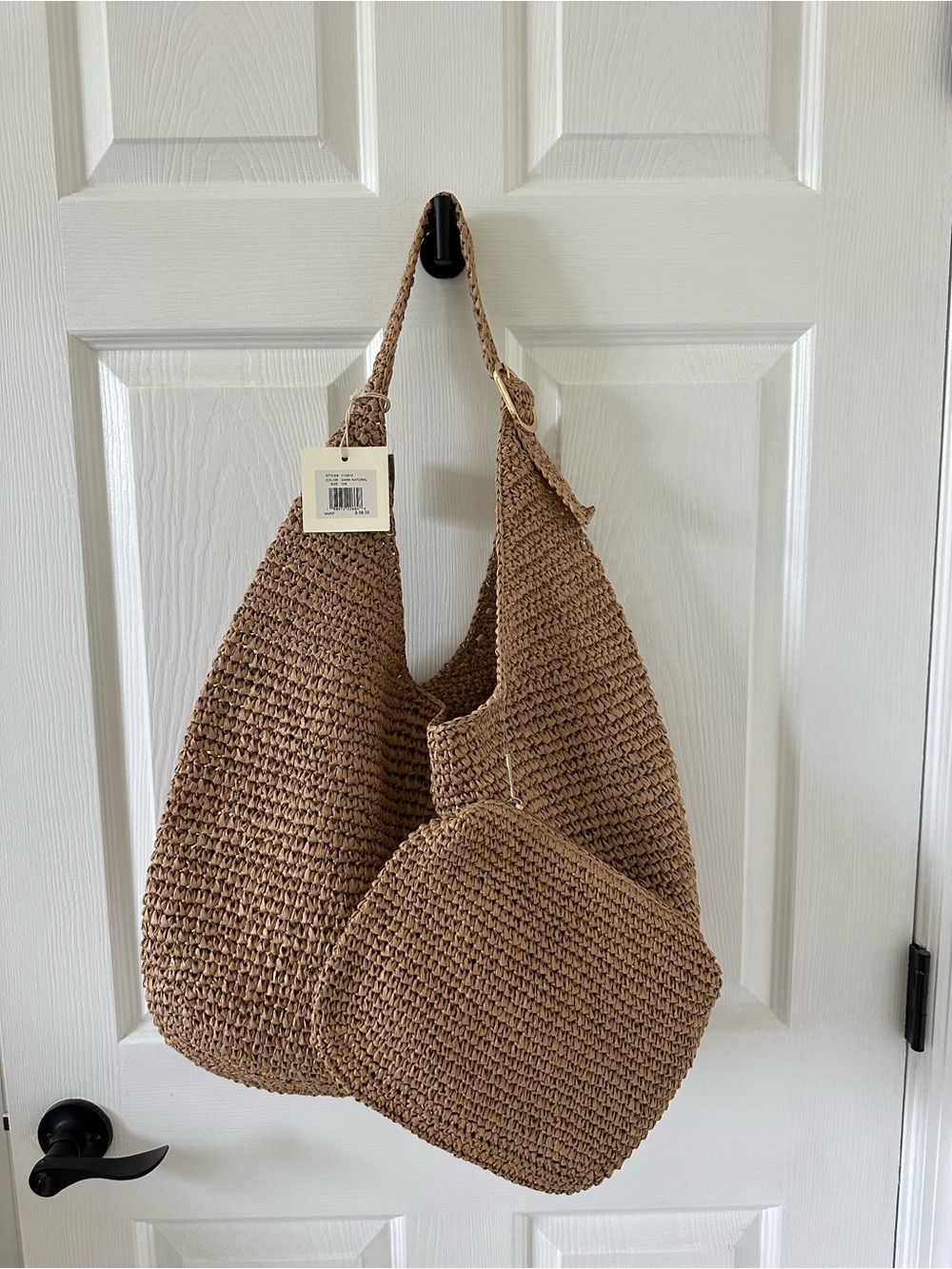 Sol de Mar Woven Straw Shoulder Bag with Zip Pouch - straw Brown